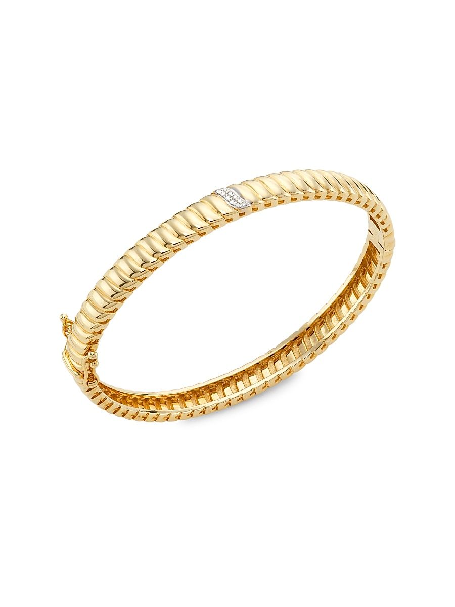 Women's 14K Yellow Gold & 0.03 TCW Diamond Wavy Bangle - Yellow Gold