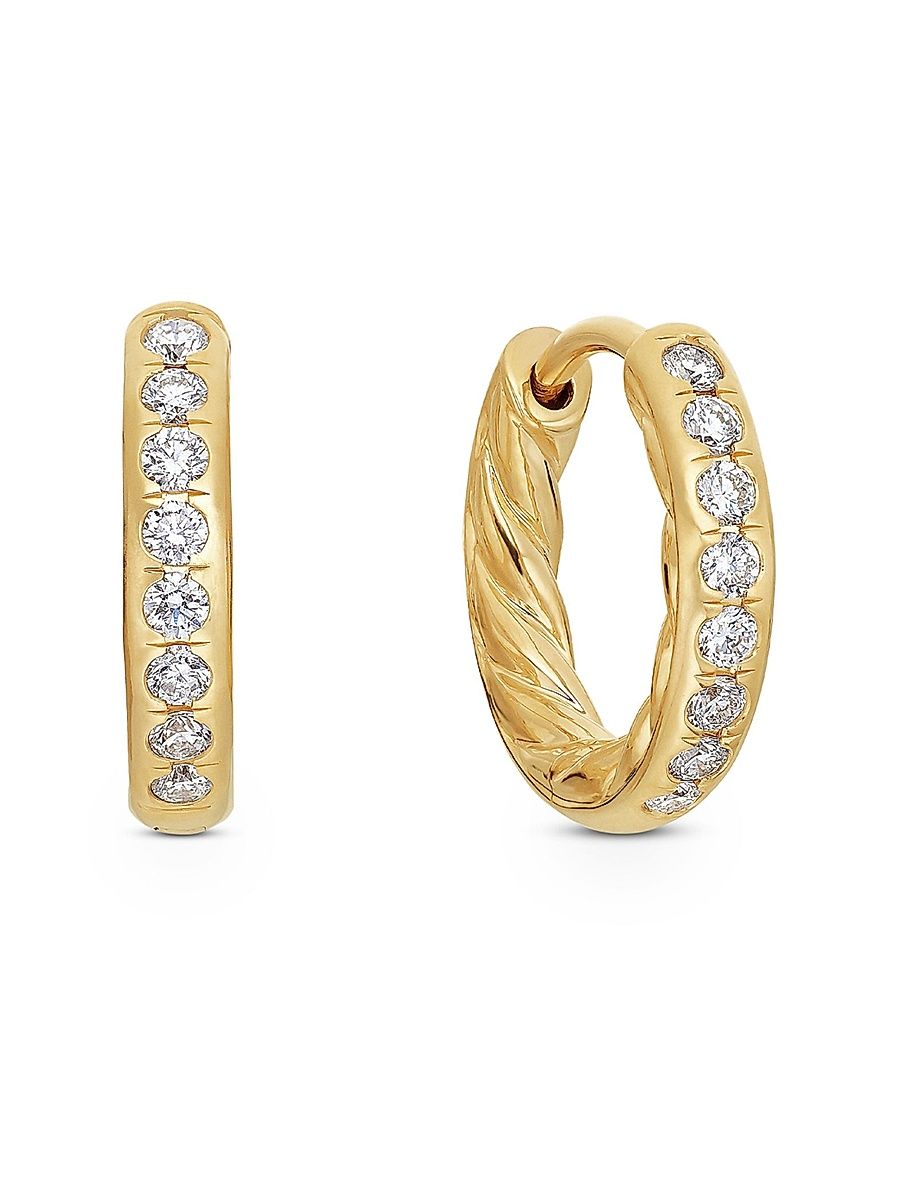 Women's Pavé Huggie Hoop Earrings in 18K Yellow Gold with Diamonds, 13mm - Diamond