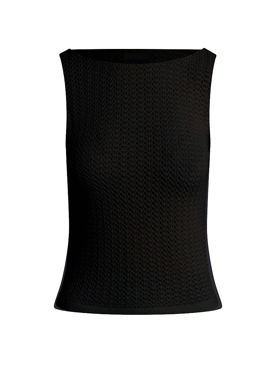Women's Crochet Boatneck Tank - Black - Size XS