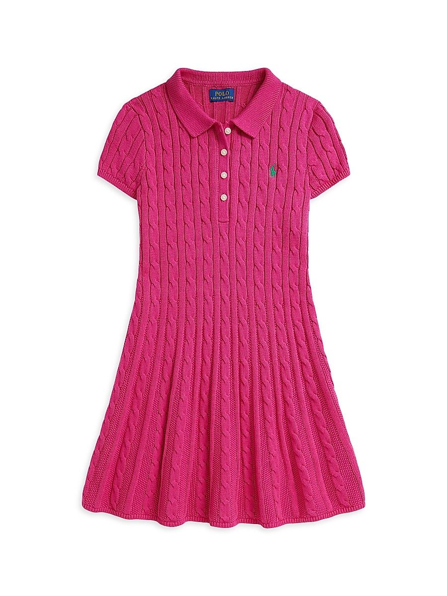 Little Girl's & Girl's Cable-Knit Polo Sweaterdress - College Pink - Size 16