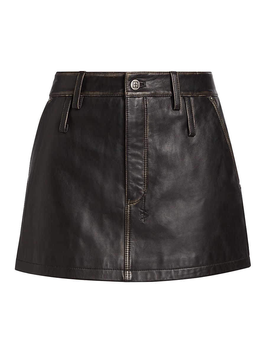 Women's Low Rider Leather Mini Skirt - Black - Size 31