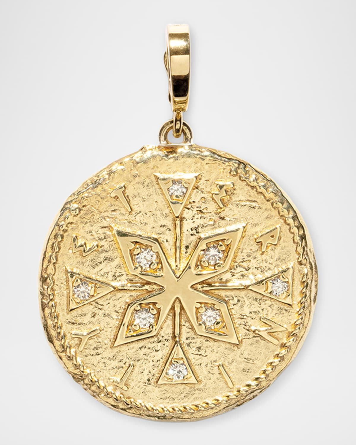 18K Yellow Gold Large Diamond Compass Coin Charm