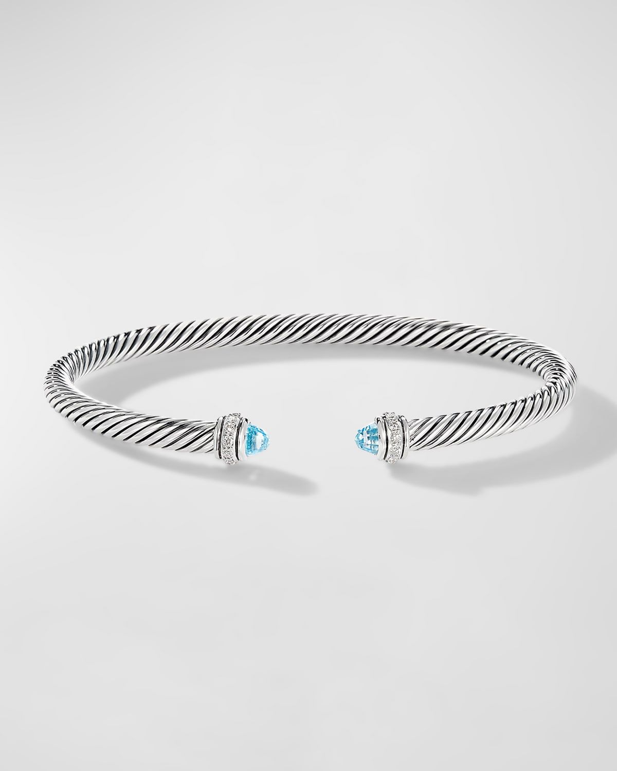 Cable Bracelet with Gemstone and Diamonds in Silver, 4mm