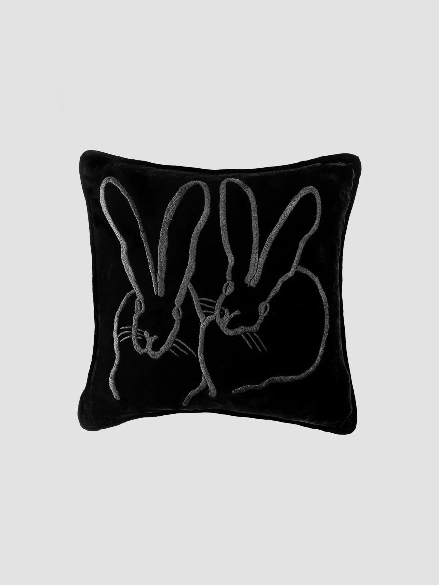 Hunt Slonem Hop Up Shop Embroidered Silk-Velvet Throw Pillow - Black