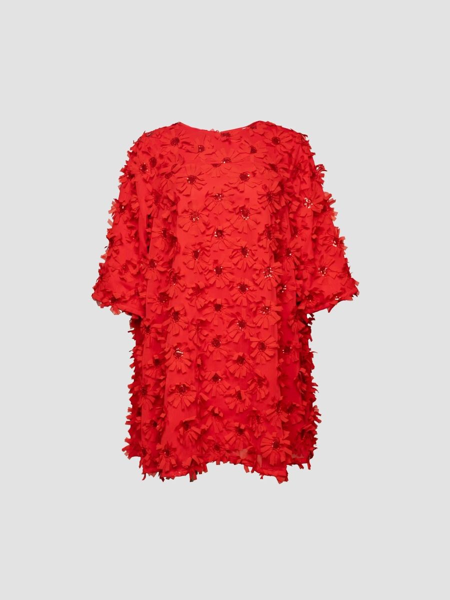 Frances Valentine Women's Edie Daisy Appliqué Mini Dress - Red - Size XL