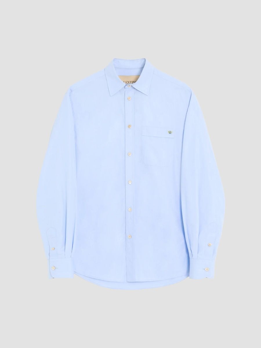 Valentino Men's Fil-à-Fil Cotton Shirt with Butterfly Embroidery - Azure - Size 16.5