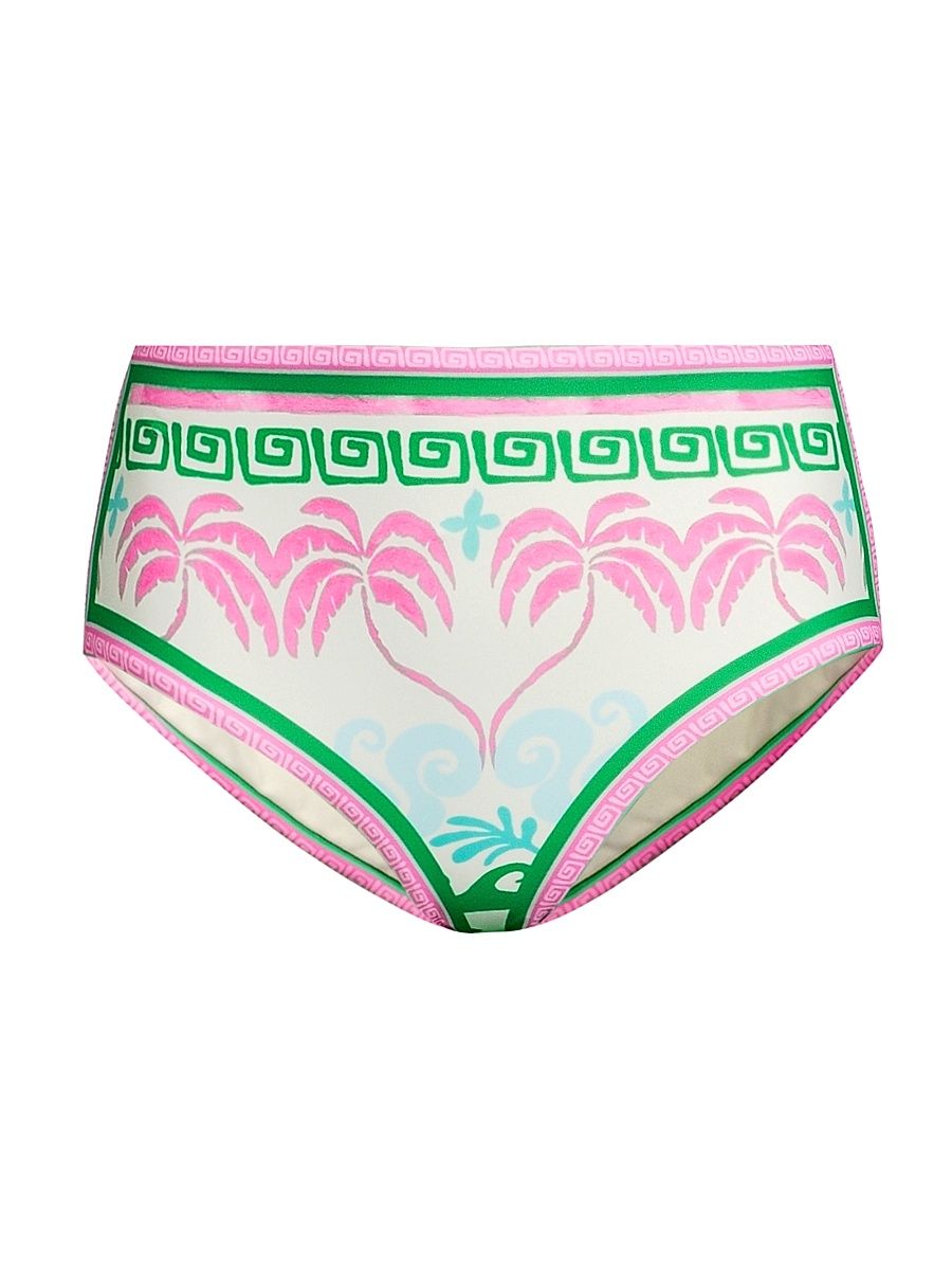 Women's Marcella Palm High-Waist Bikini Bottom - Tropical Palm - Size Large