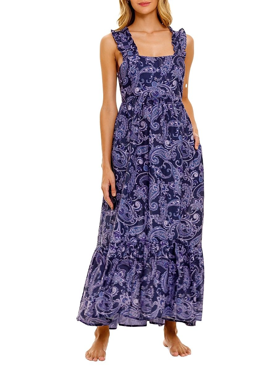 Women's Summer Soirée Mika Syrus Linen Maxi Dress - Blue - Size Small
