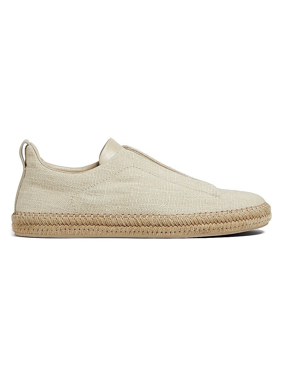 Men's Viscose Linen and Leather Triple Stitch Espadrilles - Off White - Size 11