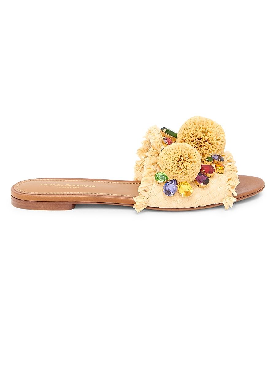 Women's Flower-Detailed Raffia Sandals - Natural Sabbia - Size 10