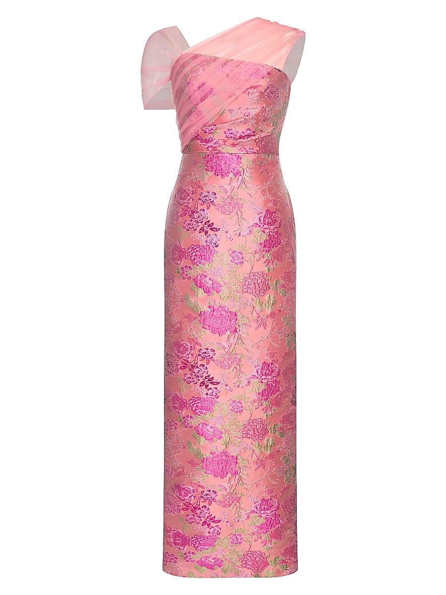 Women's Beverly Draped Floral Column Gown - Blush - Size 14