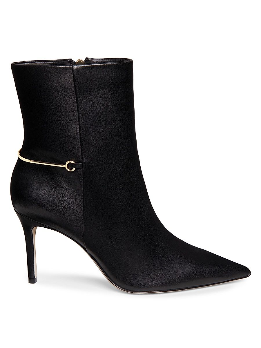 Women's 85MM Leather Stiletto Booties - Black - Size 11