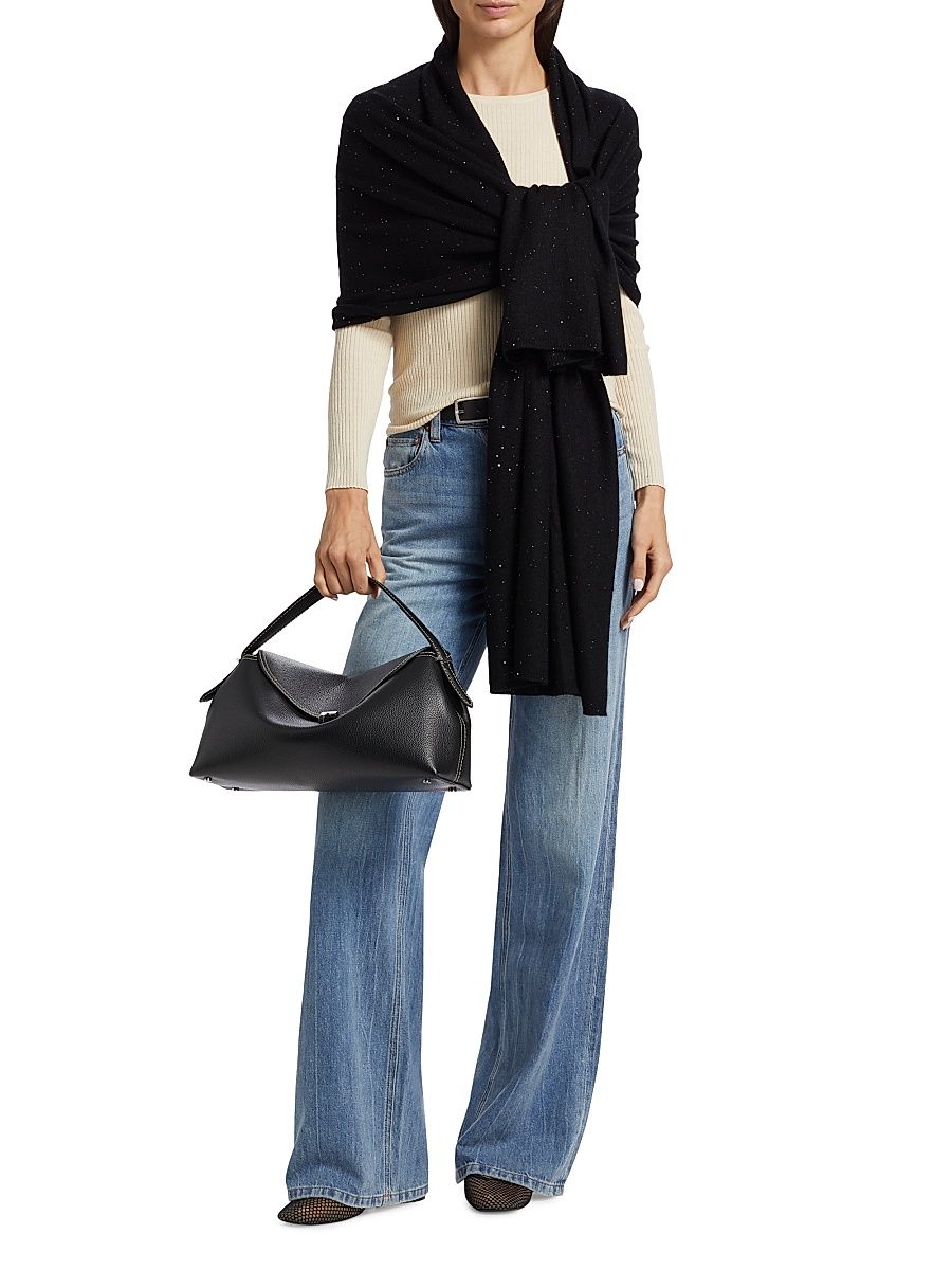 Women's Sequined Metallic Cashmere Wrap - Black