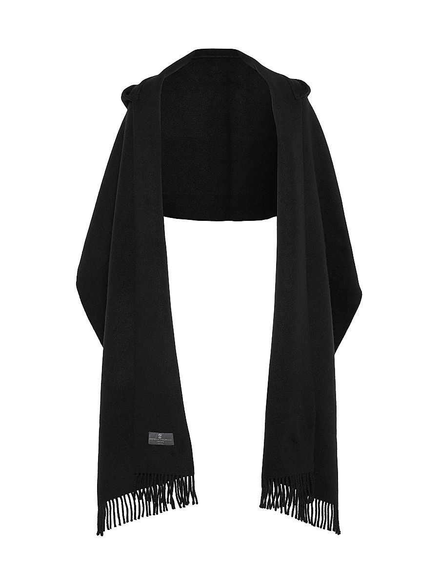 Women's Hooded Wool and Cashmere Knit Scarf - Black