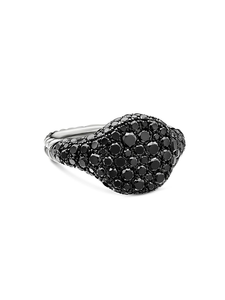 Women's Chevron Pinky Ring in 18K White Gold - Black Diamond - Size 7