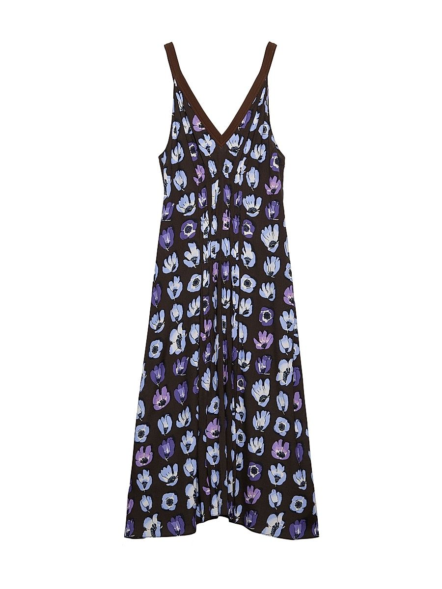 Women's Floral Print Marocain Dress - Purple - Size 12