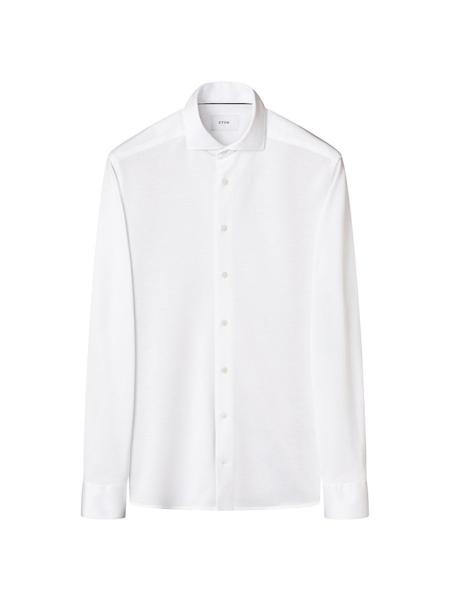 Men's Slim-Fit Filo di Scozia Cotton Shirt - White - Size 15