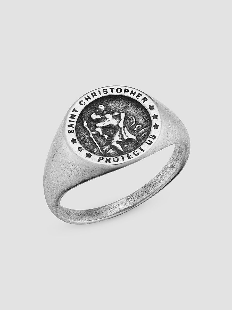 Men's Guardian Signet Ring in Oxidized Sterling Silver - Silver - Size 13