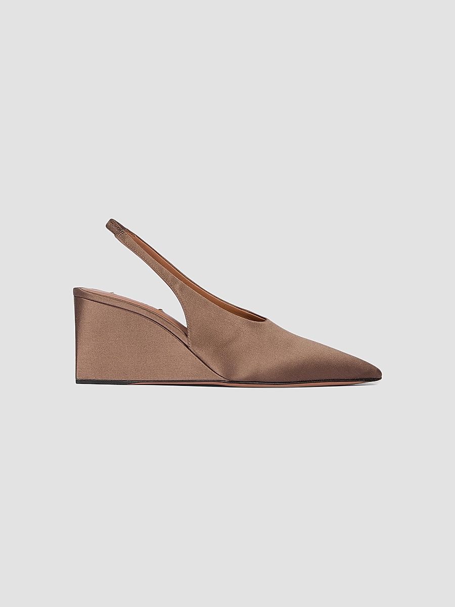ALAÏA Women's 75MM Satin Slingback Wedges - Chataigne - Size 12