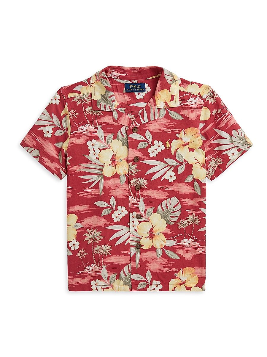 Little Boy's & Boy's Tropical-Print Short-Sleeve Shirt - Hibiscus Paradise - Size 8