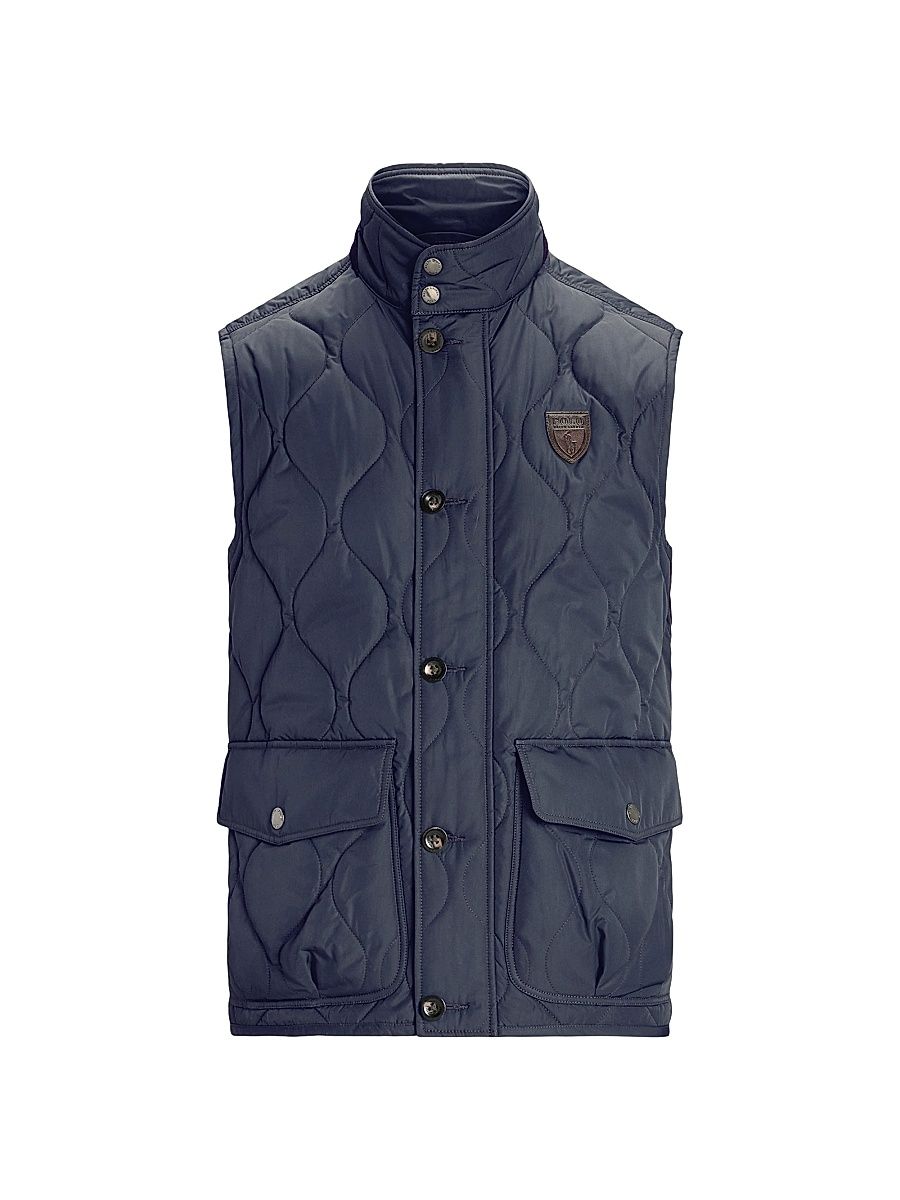 Men's Suede-Trim Quilted Vest - Collection Navy - Size Large