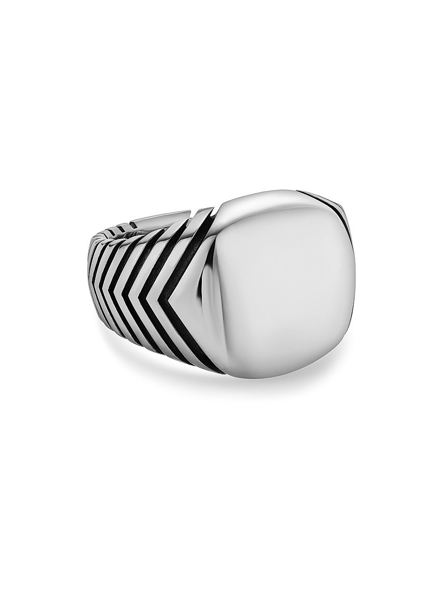 Men's Chevron Signet Ring in Sterling Silver, 18MM - Silver - Size 10