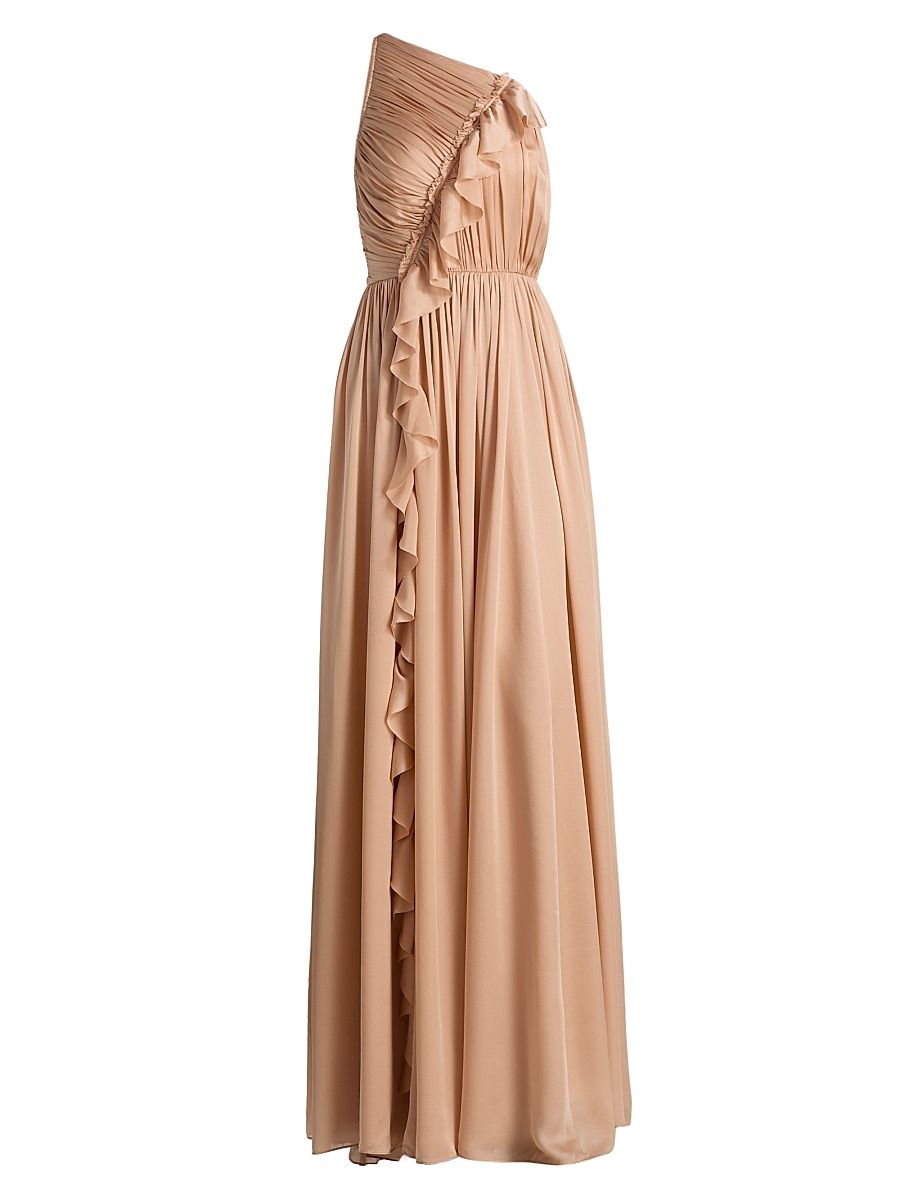 Women's Pleated Silk Gown - Sand - Size 10