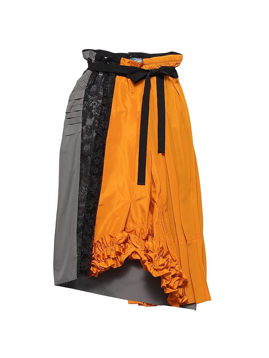 Women's Technical Taffeta Patchwork Skirt - Orange - Size 8