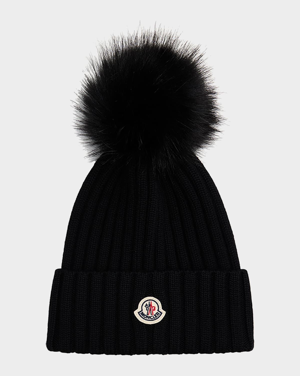 Ribbed Beanie with Faux Fur Pom