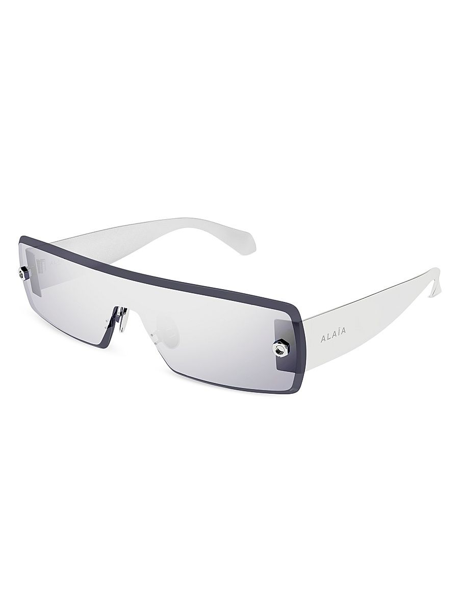 Women's Lettering Logo 99MM Shield Sunglasses - Silver Grey