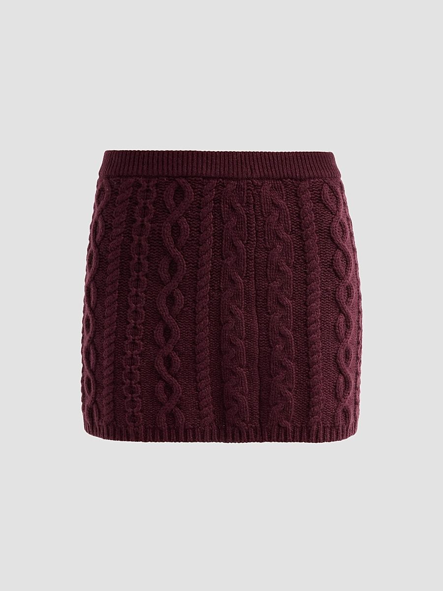 Women's Cable-Knit Cashmere-Wool Mini Skirt - Fig - Size XS