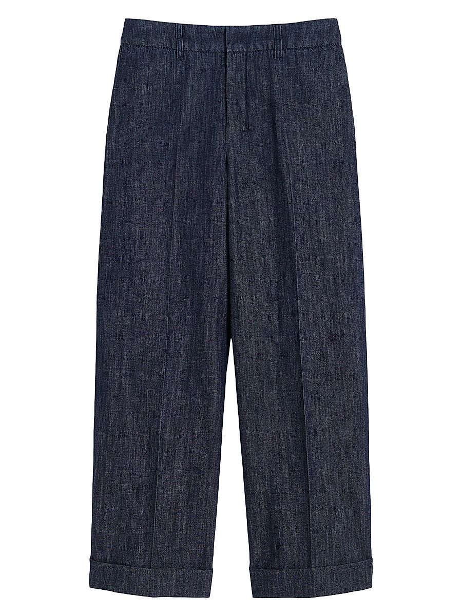 Women's Straight Fit Cotton and Linen Denim Trousers - Midnight Blue - Size 8