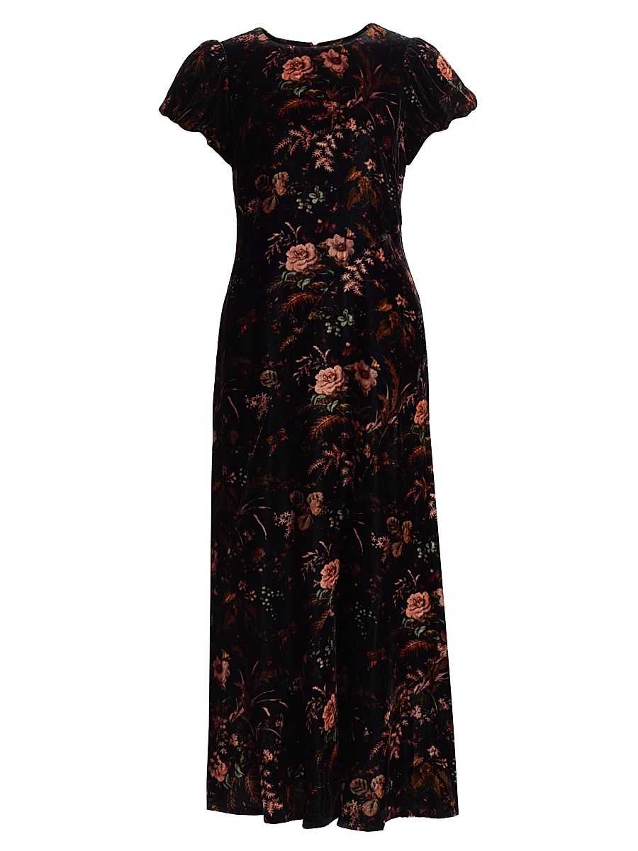 Women's Connie Floral Crushed Velvet Midi-Dress - Pin Dell Black - Size 6