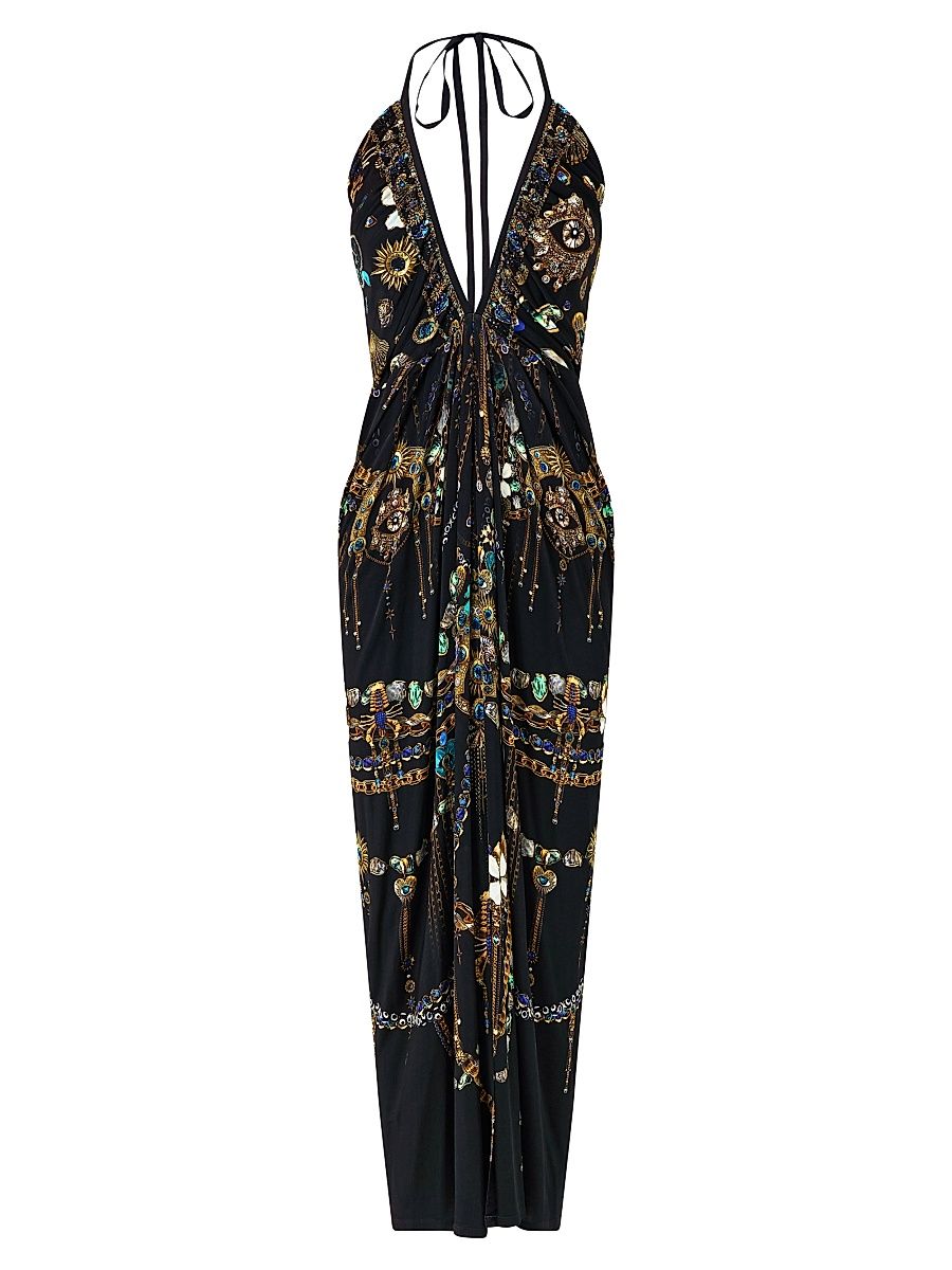 Women's Printed Halterneck Maxi Dress - Amulets And Alchemy - Size Large