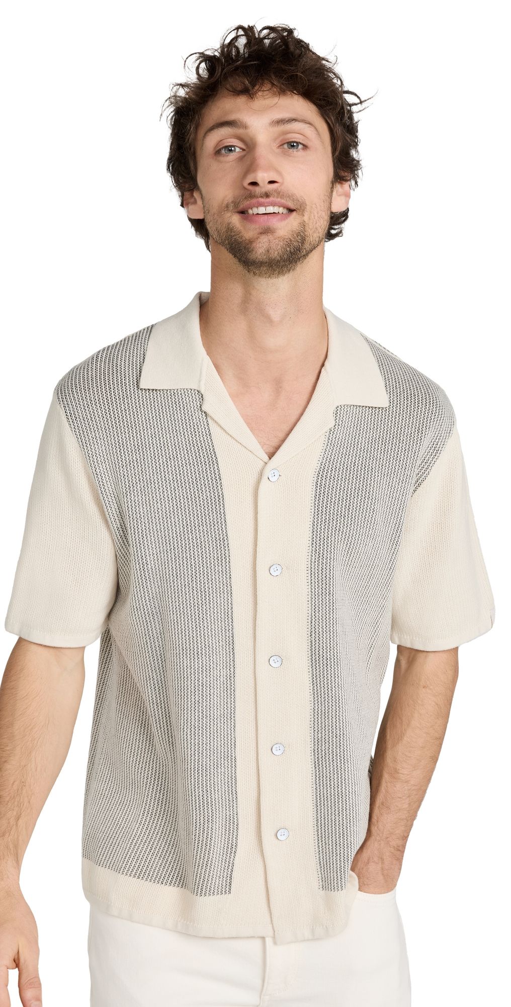 rag & bone Harvey Knit Camp Shirt Ivory/Black M
