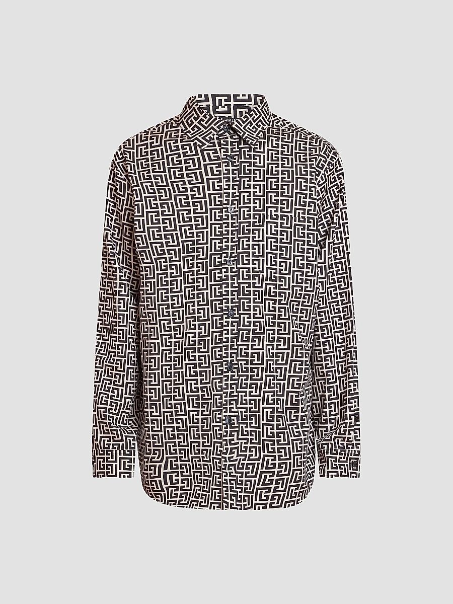 Balmain Men's Monogram Cotton Loose-Fit Shirt - Ivoire Noir - Size 16.5