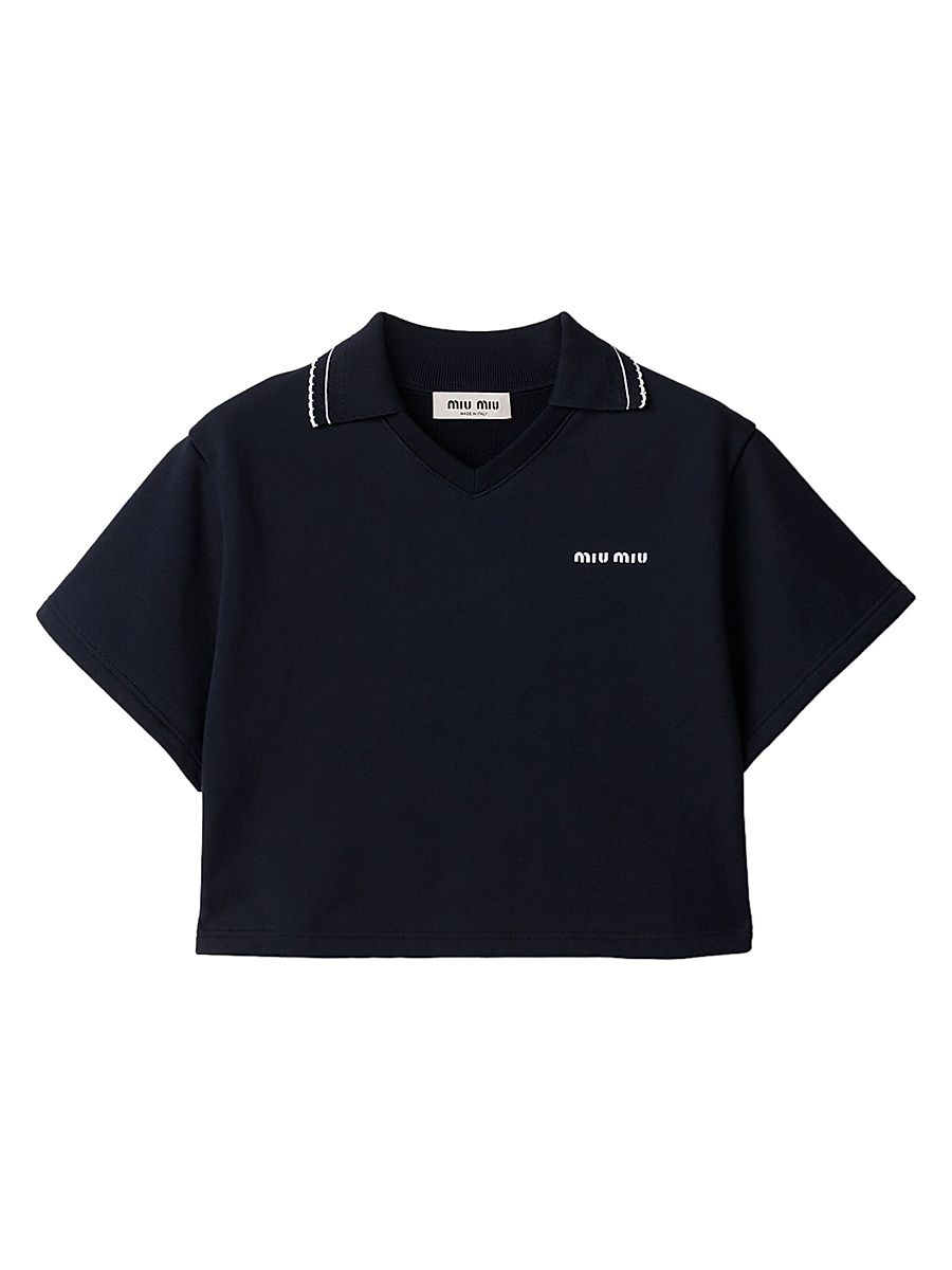 Women's Cropped Cotton Fleece Sweatshirt - Blue - Size XS