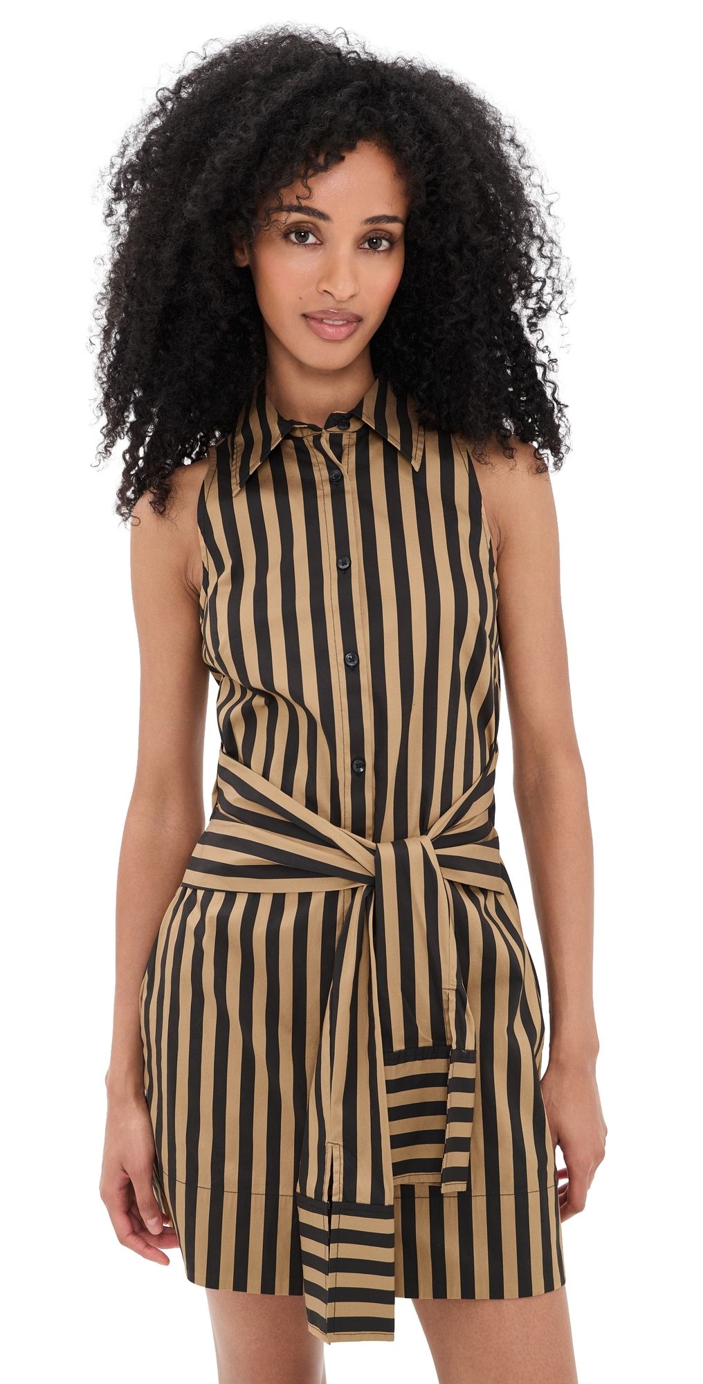 SIMONMILLER Inna Sleeveless Poplin Mini Dress Black/Tan Stripe L