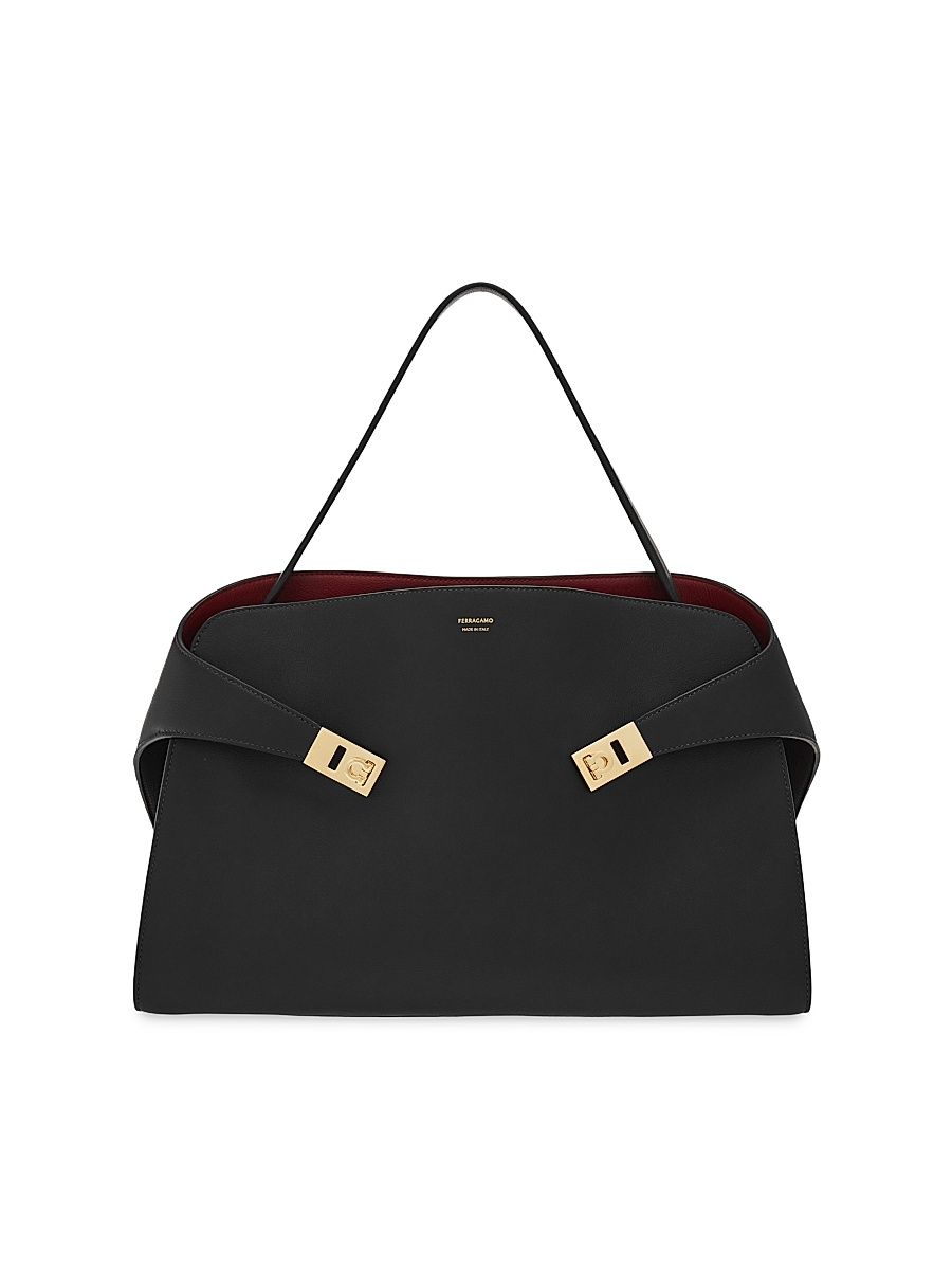 Women's Hug Deconstructed Leather Top Handle Bag - Nero
