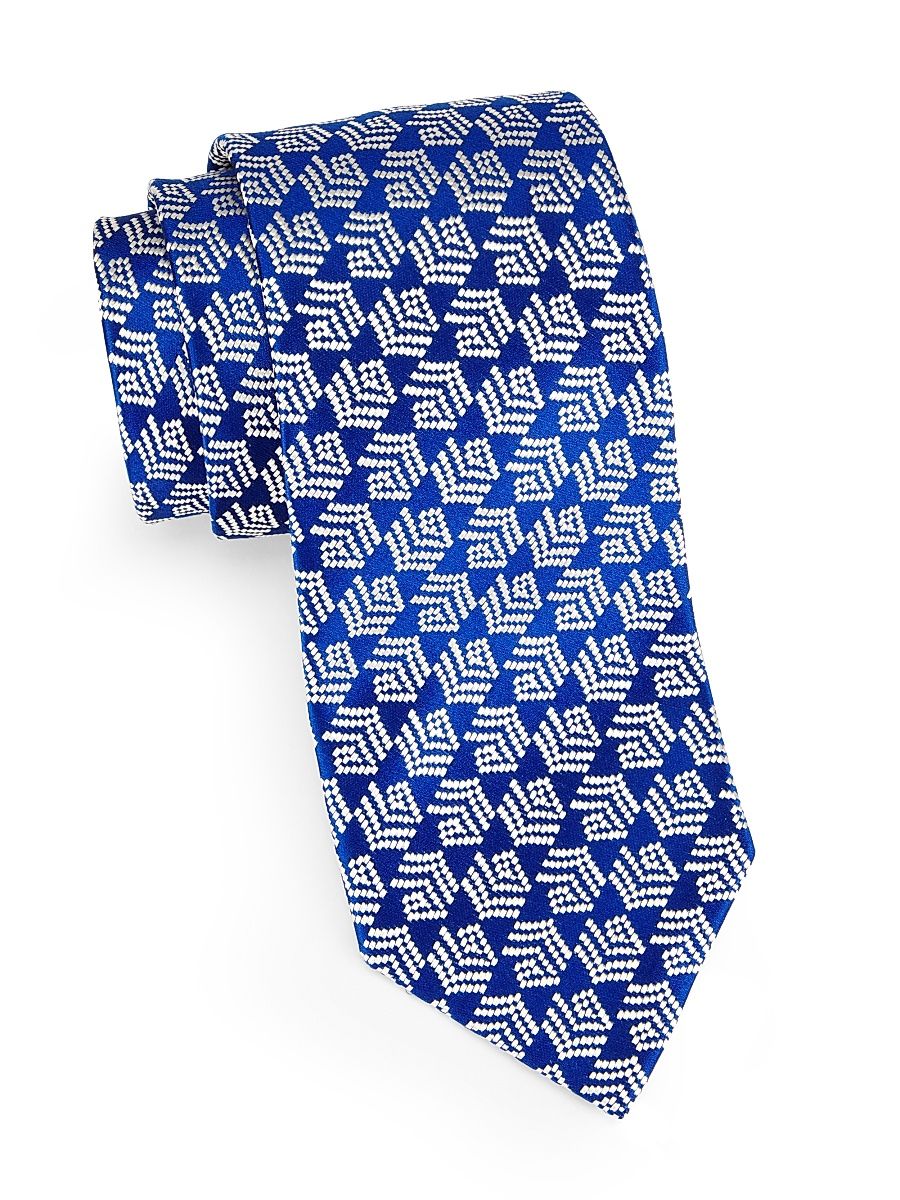 Men's Shaded Diagonal Stripe Silk Jacquard Tie - Royal White