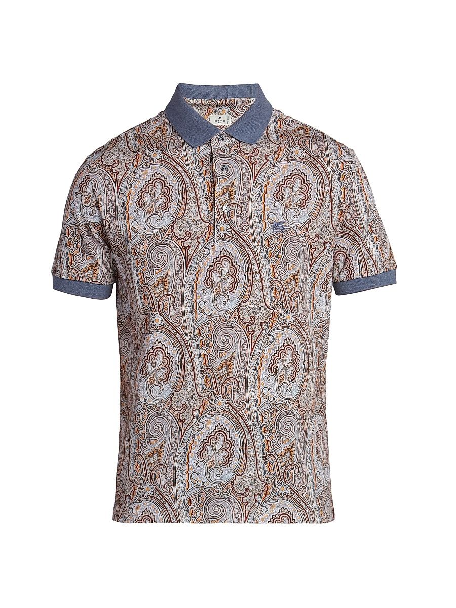 Men's Paisley Cotton Polo Shirt - Printed Grey Base - Size XXL