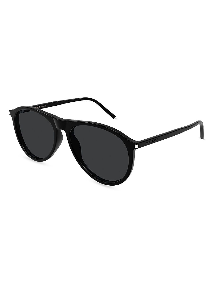 Men's Thin Acetate 56MM Pilot Sunglasses - Black Dark Grey