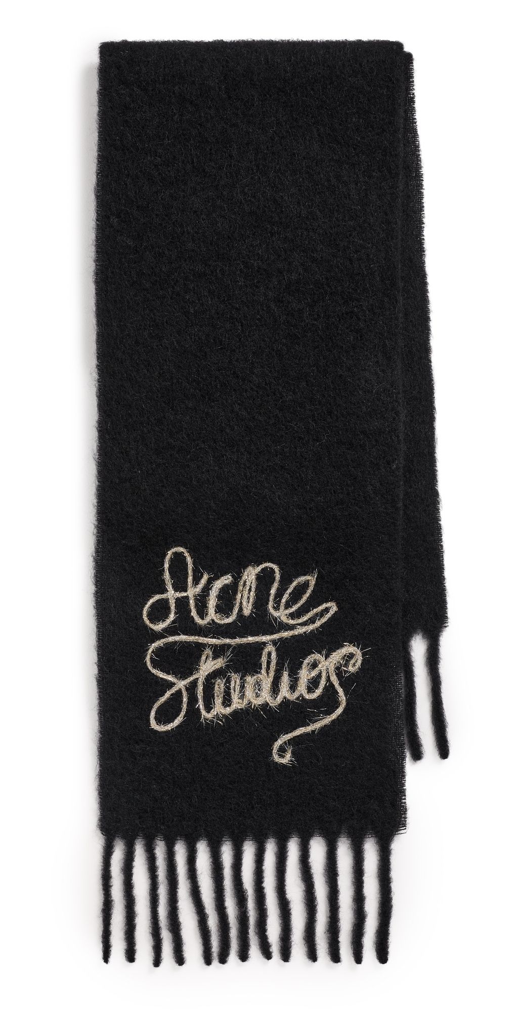 Acne Studios Vally Solid Embroidered Winter Scarf Black One Size