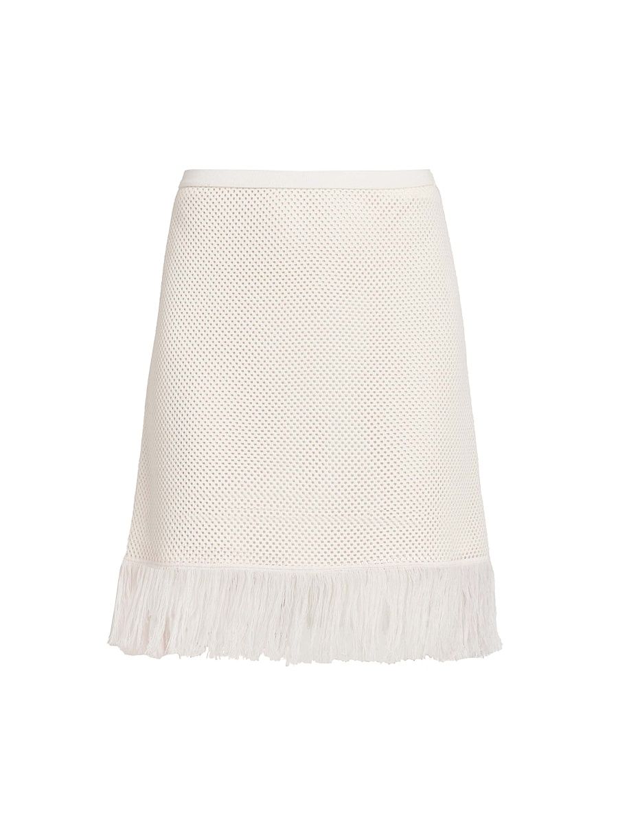 Women's Virgin Wool Mesh-Knit Fringe Miniskirt - White Parchment - Size Small