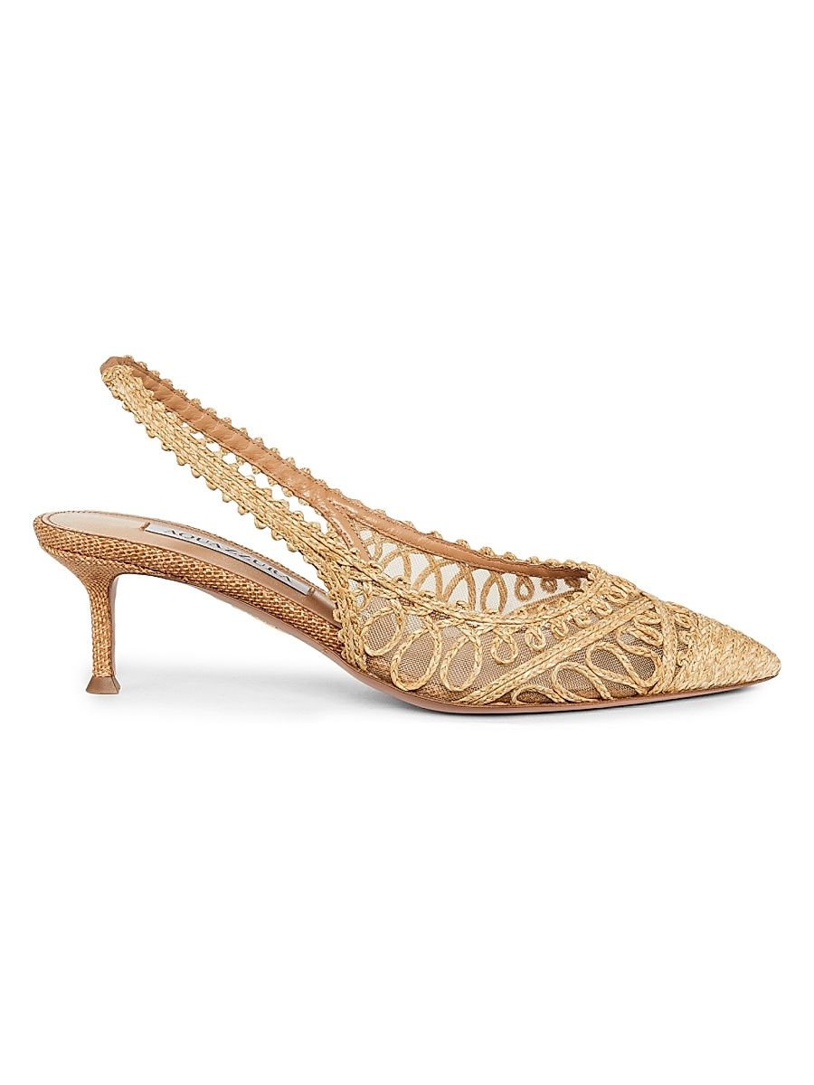 Women's Kahlo 50MM Embroidered Slingback Pumps - Sand - Size 10