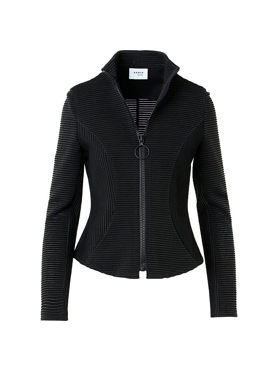 Women's Ottoman Wool-Blend Jersey Zip Jacket - Black - Size 16