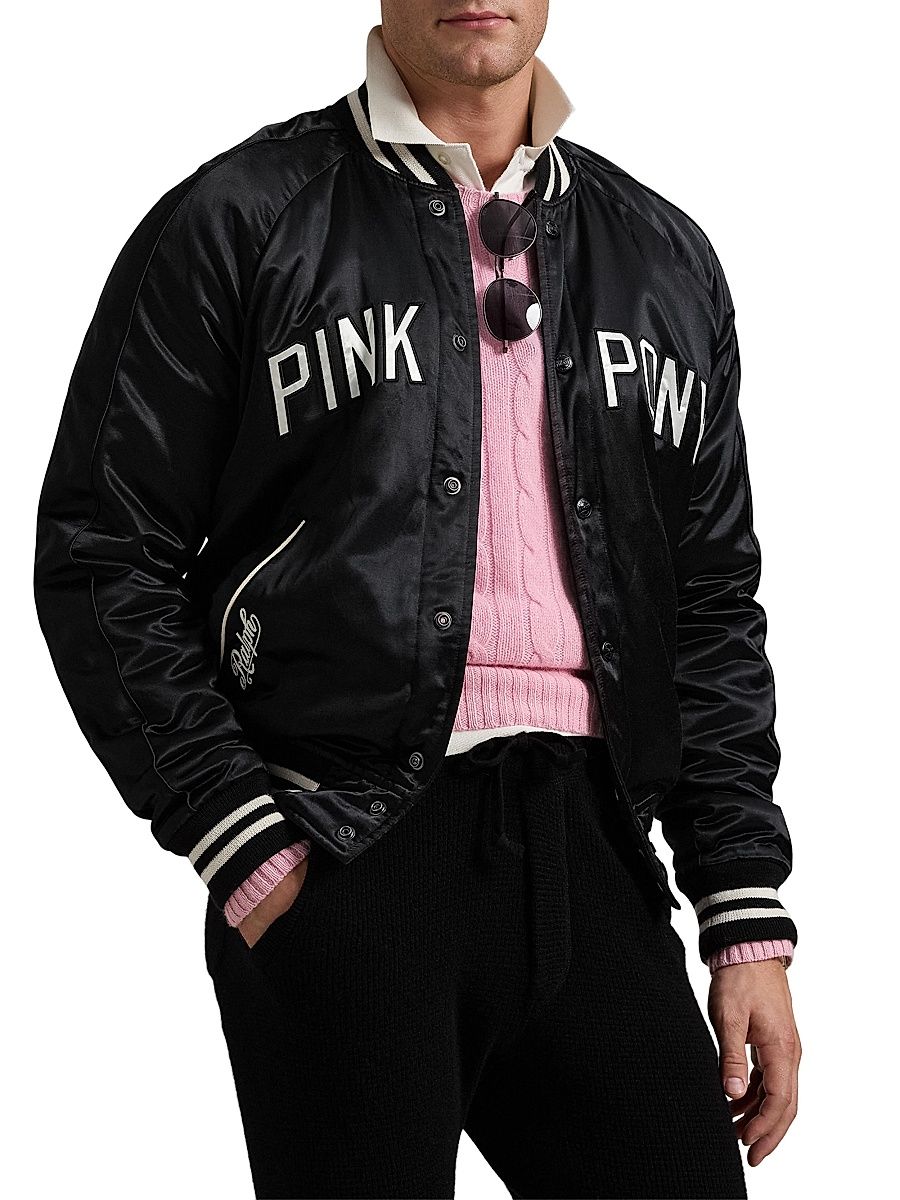 Men's Unisex Pink Pony Takihyo Satin Baseball Jacket - Polo Black - Size XXL