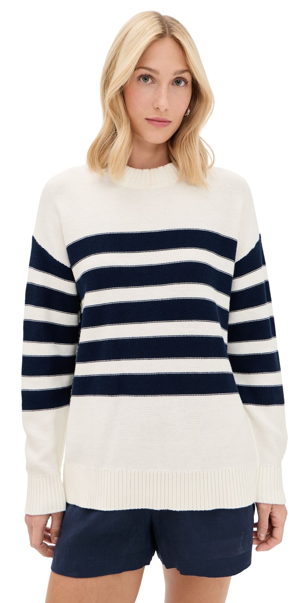 perfectwhitetee Ginger Oversized Crew Neck Sweater Navy/Sugar Stripe S