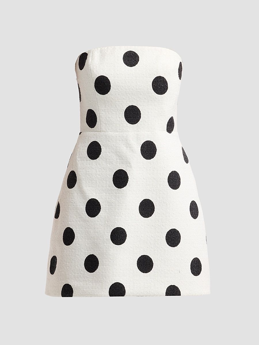 Women's Yvette Polka Dot Strapless Tweed Mini Dress - White Black - Size XXL