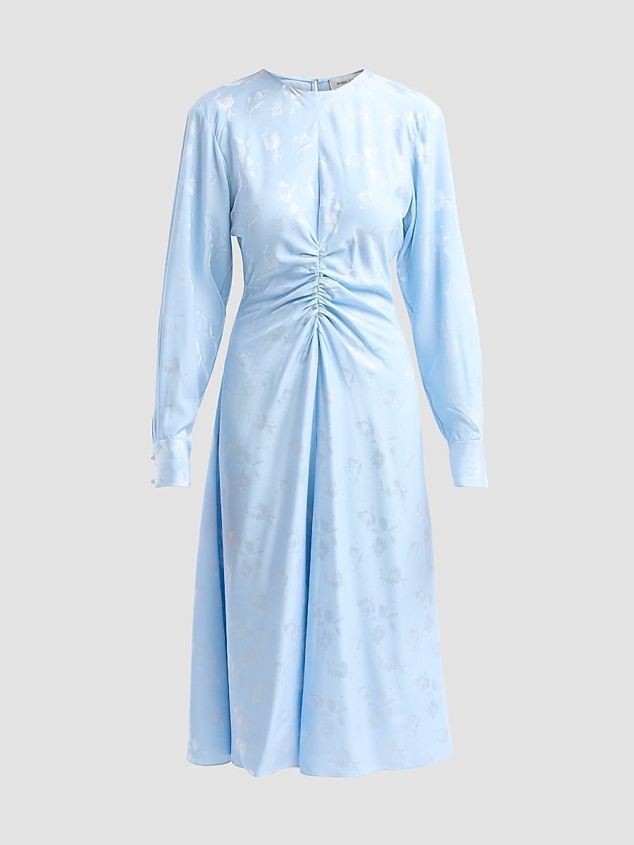 Women's Floral Cotton Ruched Midi Dress - Light Blue - Size 14